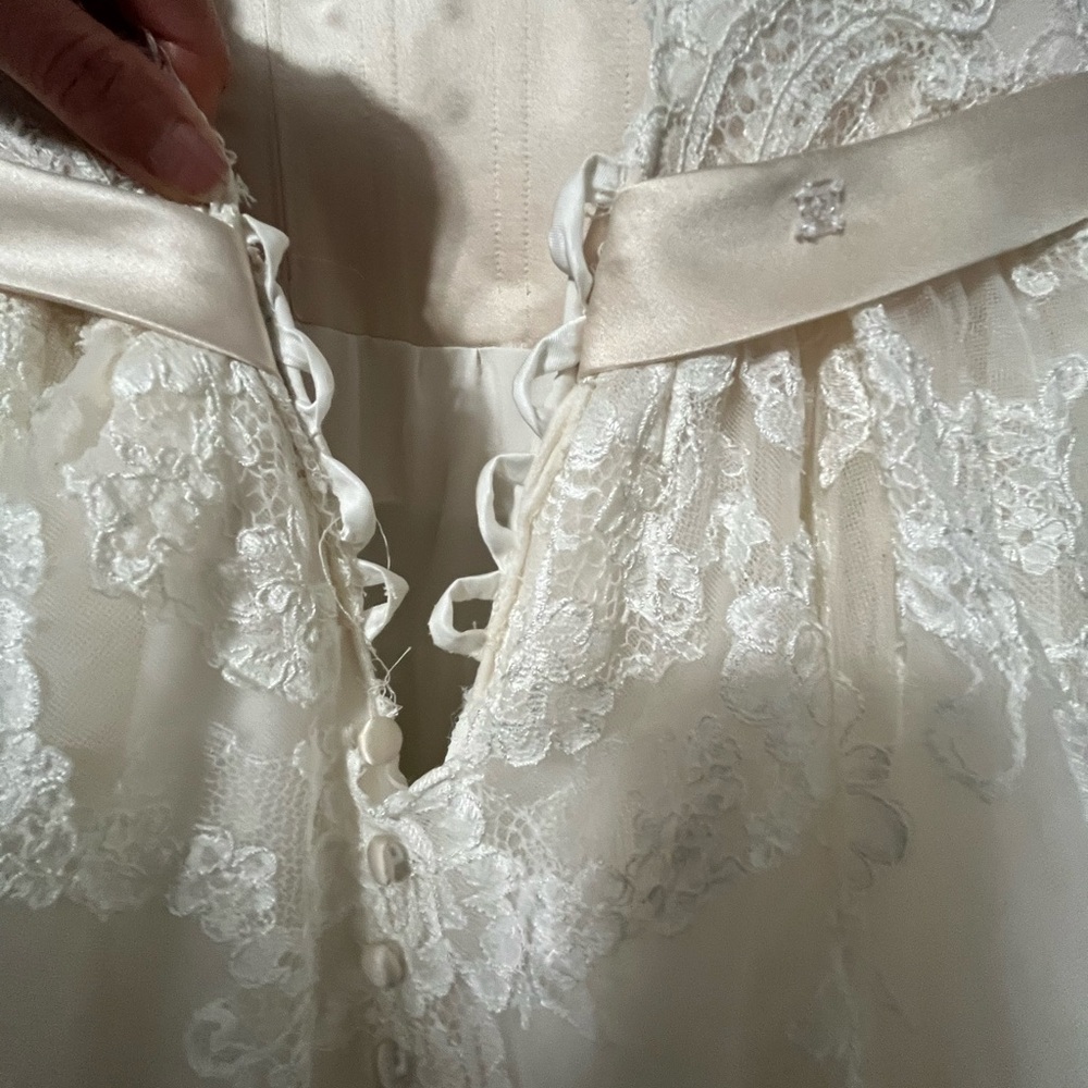 Beautiful Designer Lace Tulle Wedding Dress Sz 8/10 Corset Feminine Romantic - Picture 10 of 16